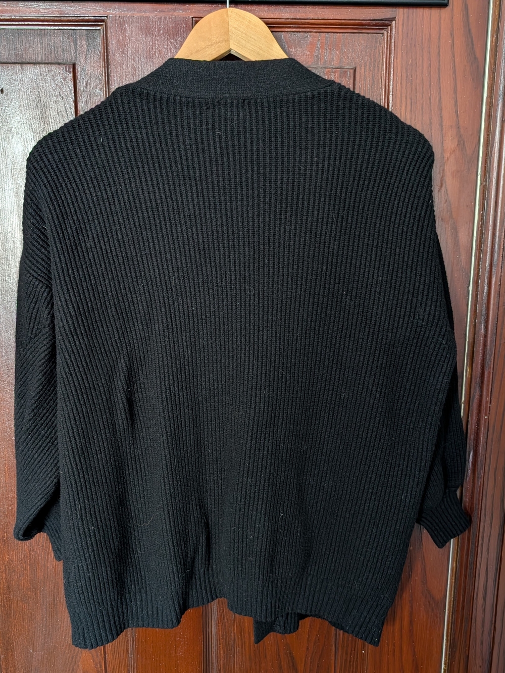Black Open-Front Ribbed Cardigan with Pockets - Picture 3 of 4
